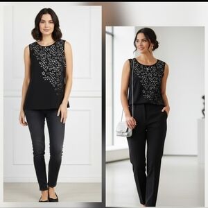 Calvin Klein Black Laser-Cut Floral Sleeveless Shell Top,Chic & Professionnal, L